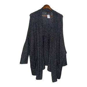 Zara Women Grey‎ Drape Open Front Black Knit Sweater Cardigan Medium